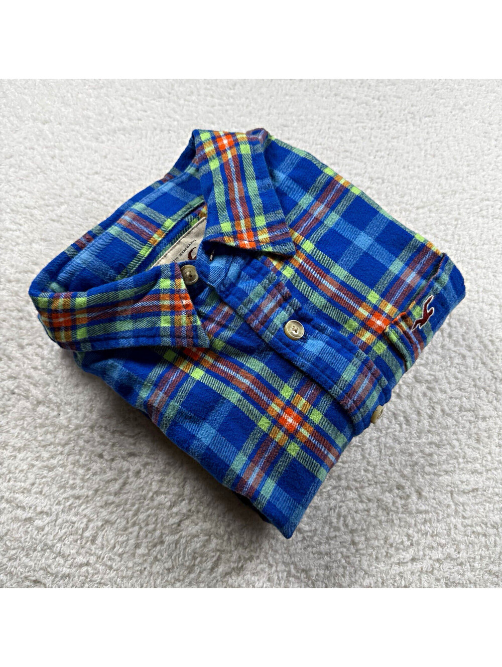Hollister Men’s M Blue Plaid Flannel Shirt 100% Cotton Logo Button Up